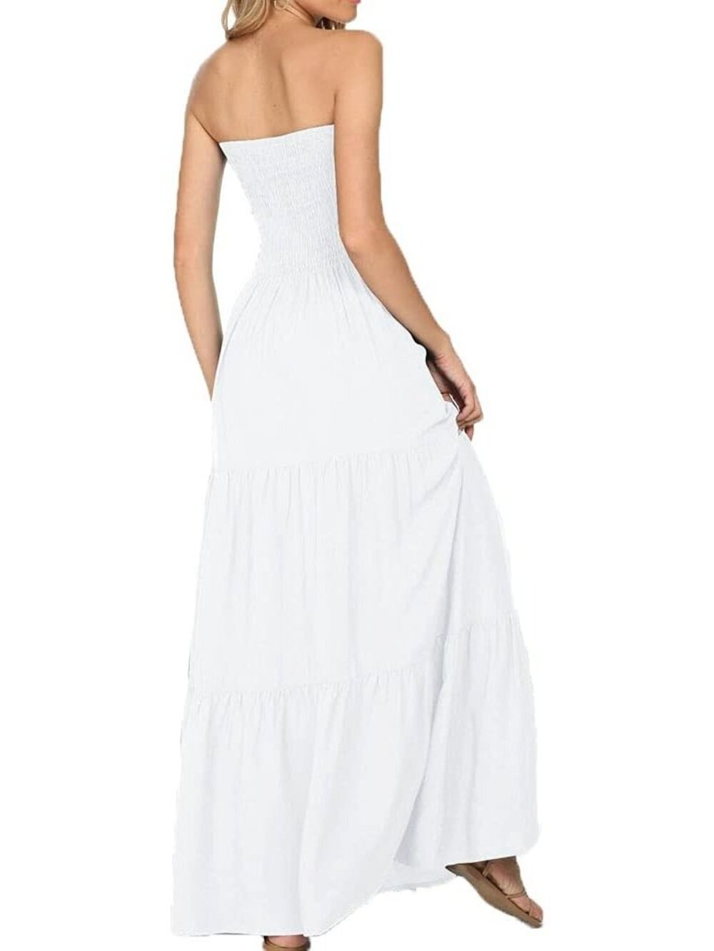 Women's White Summer Stylish Tube Top Off Shoulder Boho Beach Long Maxi Dress - Picture 4 of 4